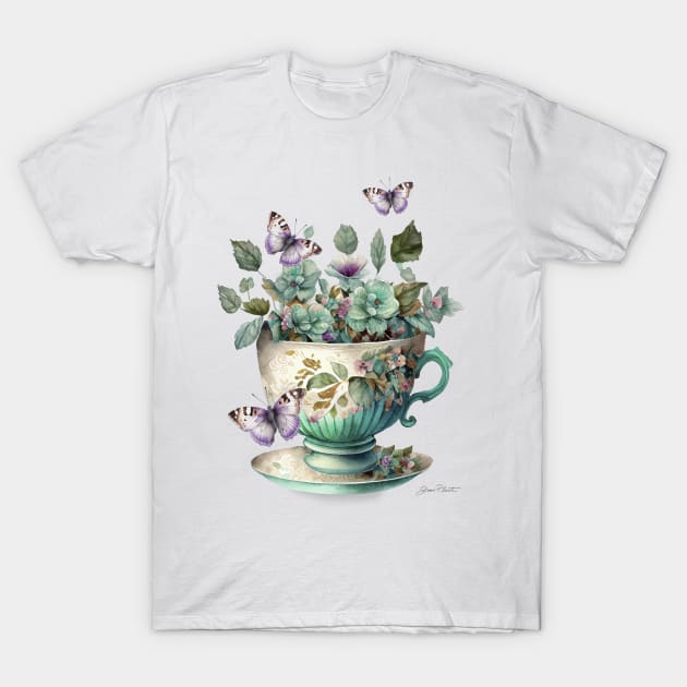 Floral Teacup Collection C T-Shirt by Jean Plout Designs